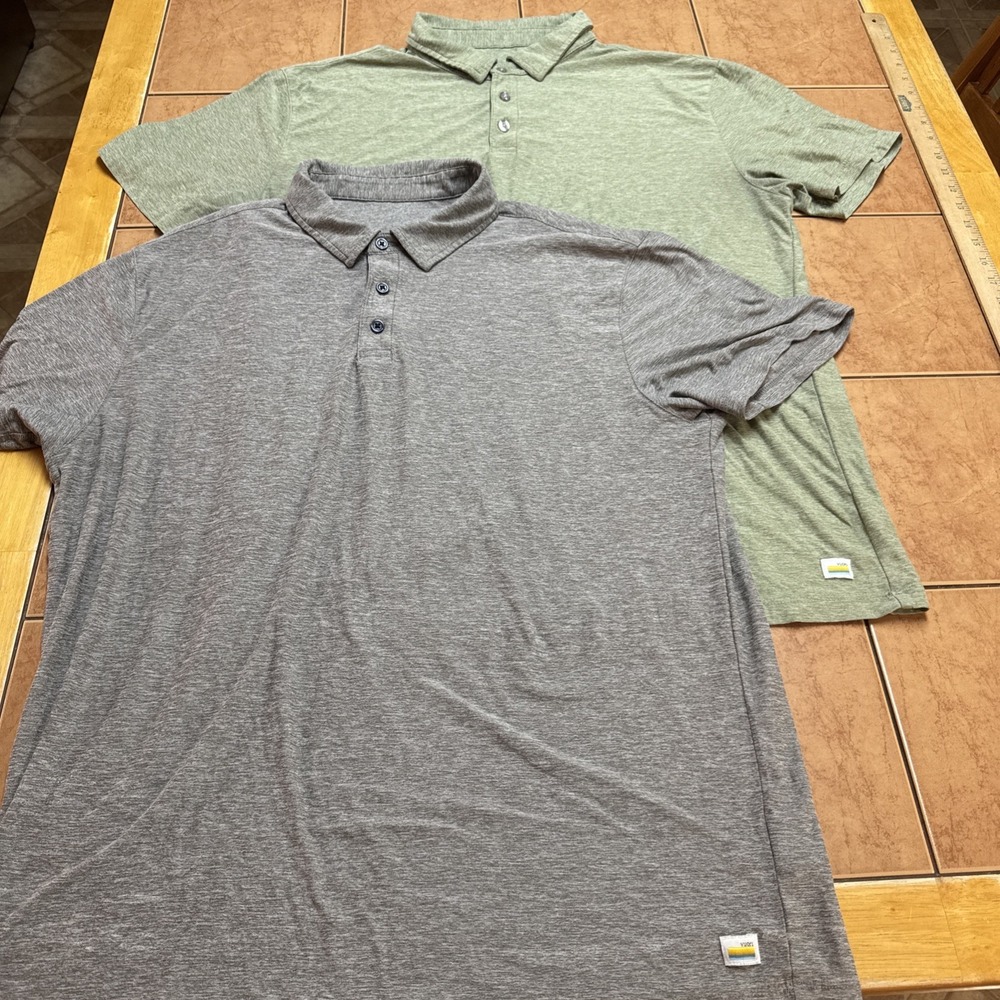 Lot Of 2 Vuori Men's Size Large Strato Tech Polo Performance Shirts Gray Green